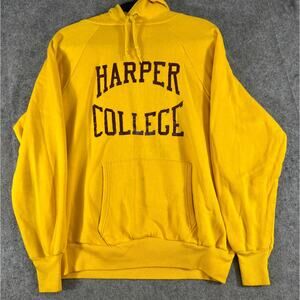 Harper College Hoodie Mens Yellow L Fleece Pullover Graphic Sweatshirt Crewneck